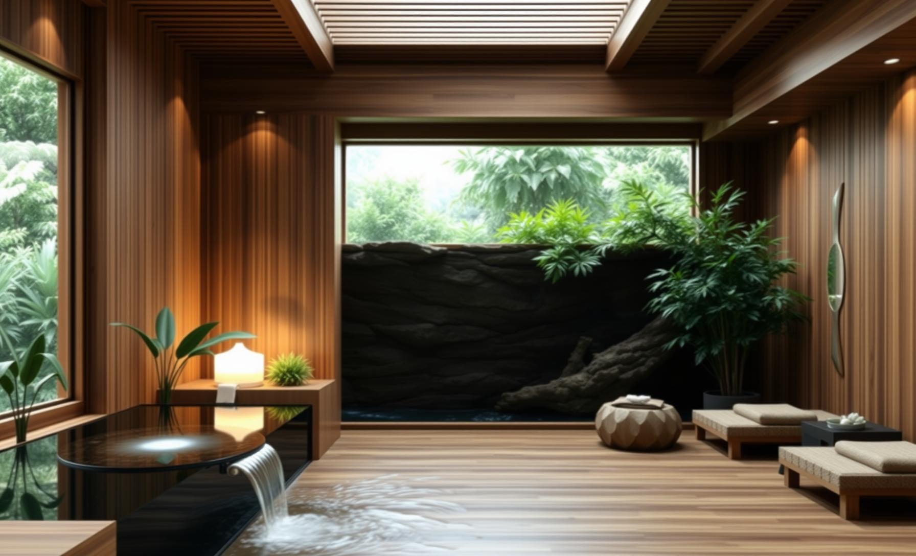 Tranquil spa setting with natural elements